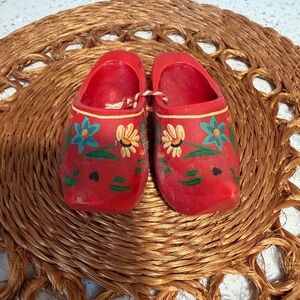 Mini hand painted wooden  Red Floral Clogs